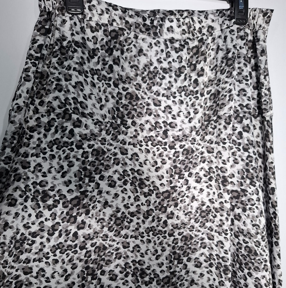 Status by Chenault Women Leopard Animal Print A-Line Slit Midi Skirt L Feminine - Picture 9 of 15